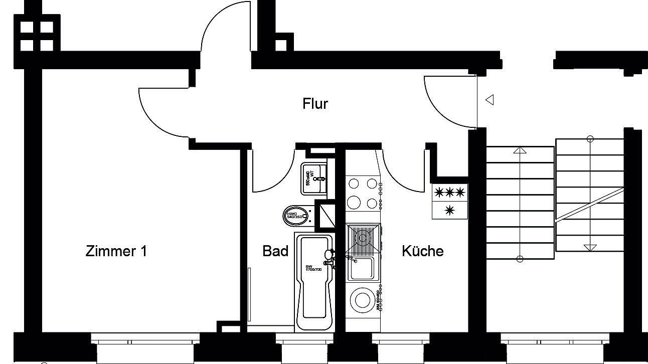 Beispielgrundriss einer 2-Zimmer-Wohnung