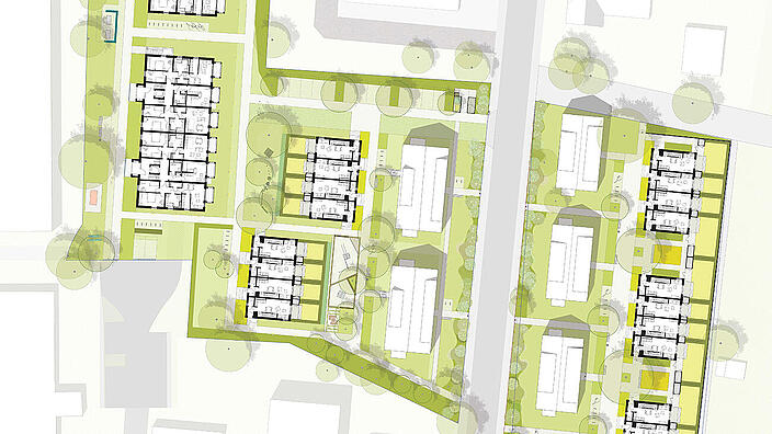 Lageplan der neuen Wohnhäuser entlang der Alten Hellersdorfer Straße