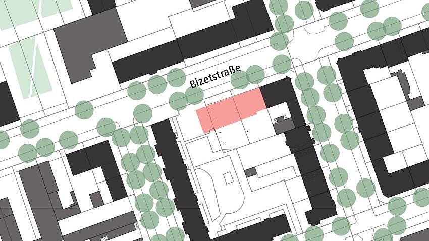 Lageplan der Bizetstraße 36 - 38 und Umgebung